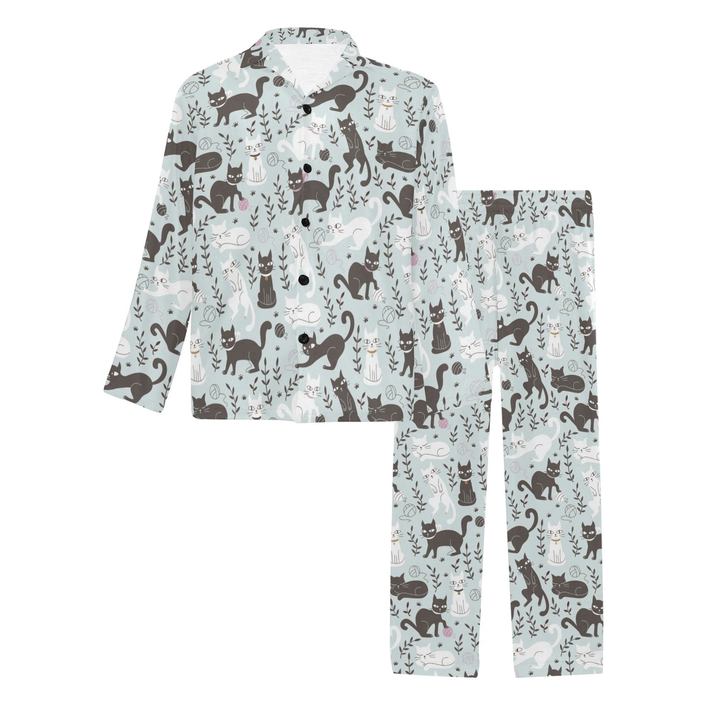 Cat Pattern Print Design 08 Men's Long Pajama Set