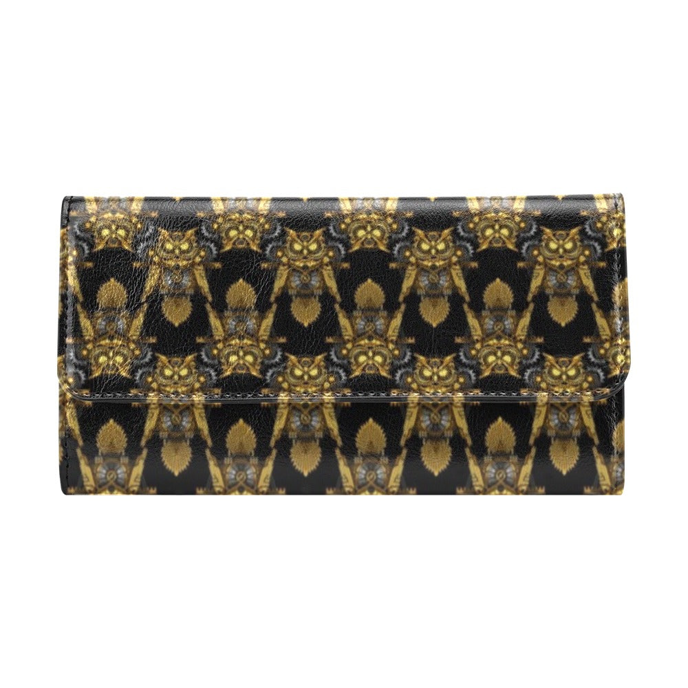 Steampunk Gold Owl Design Themed Print Women's Trifold Wallet