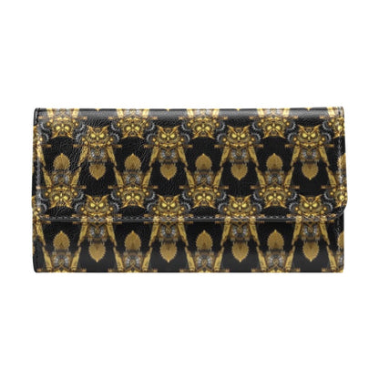 Steampunk Gold Owl Design Themed Print Women's Trifold Wallet