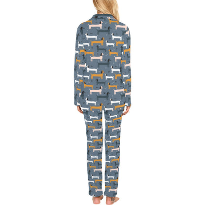 Dachshund Pattern Print Design 012 Women's Long Pajama Set