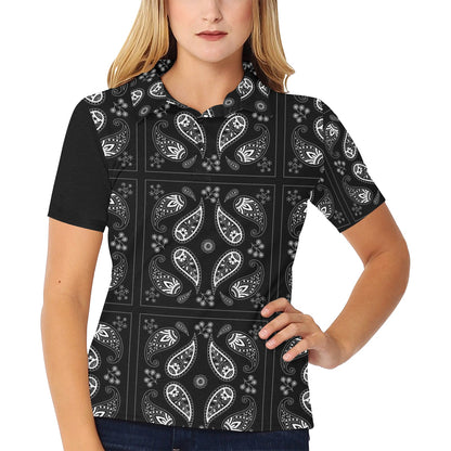 Bandana Paisley Black Print Design LKS308 Women's Polo Shirt