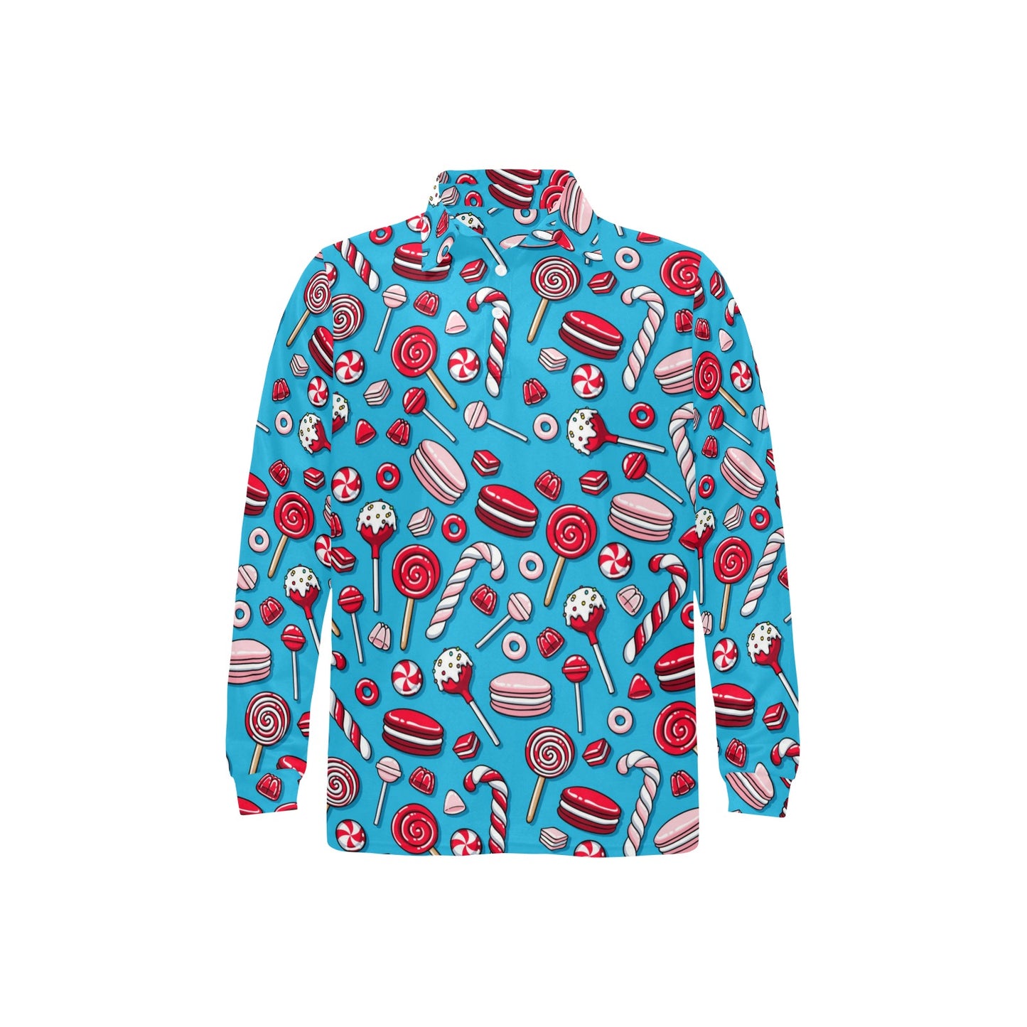 Candy Pattern Print Design 05 Long Sleeve Polo Shirt For Men's