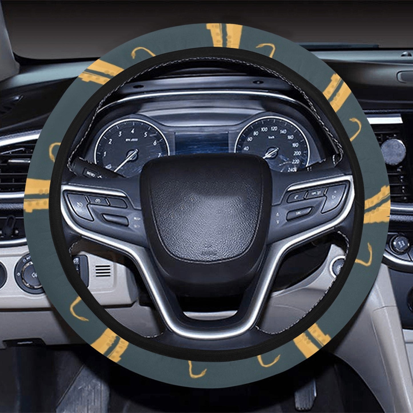 Saxophone Print Design LKS401 Steering Wheel Cover with Elastic Edge