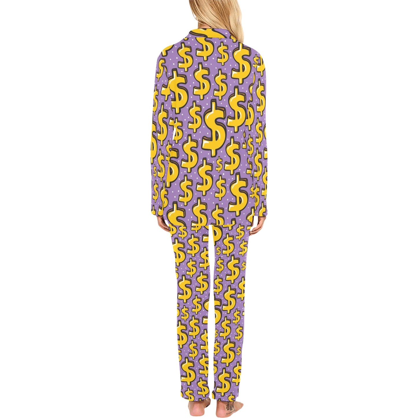 Dollar Pattern Print Design DO01 Women's Long Pajama Set