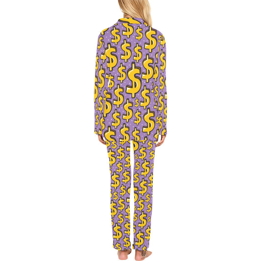 Dollar Pattern Print Design DO01 Women's Long Pajama Set