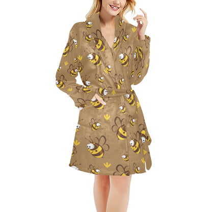 Bee Pattern Print Design BEE09 Women's Fleece Robe