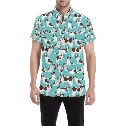 St Bernards Print Design LKS302 Men Short Sleeve Button Up Shirt