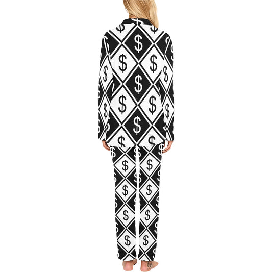 Money Pattern Print Design 04 Women's Long Pajama Set