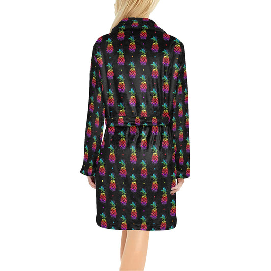 Pineapple Rainbow Dot Print Women's Fleece Robe