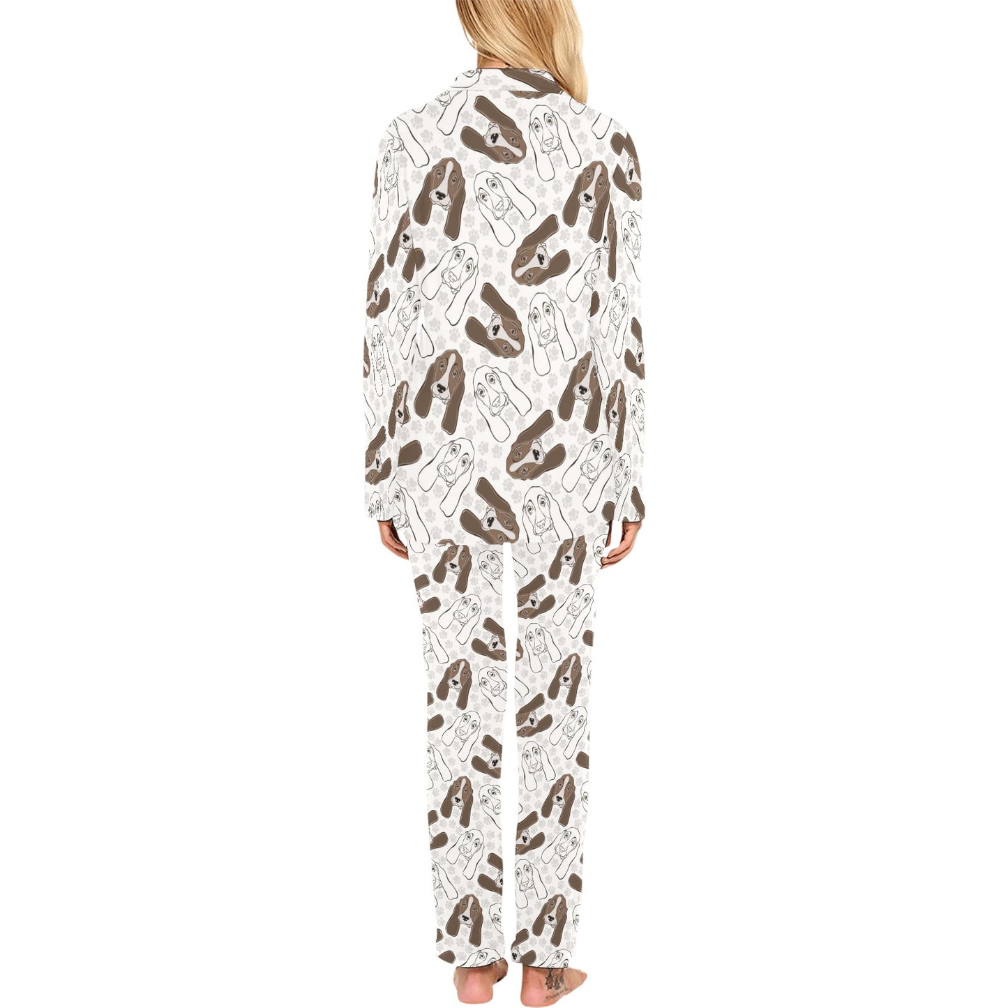 Basset Hound Pattern Print Design 01 Women's Long Pajama Set