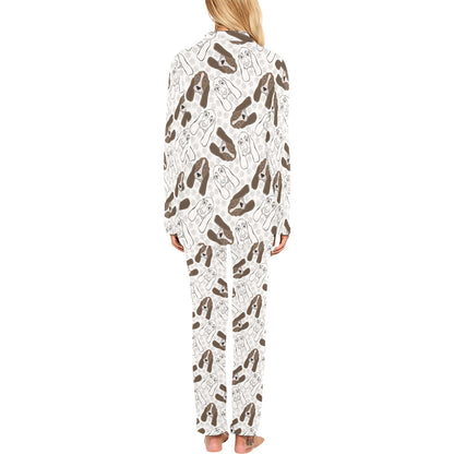 Basset Hound Pattern Print Design 01 Women's Long Pajama Set