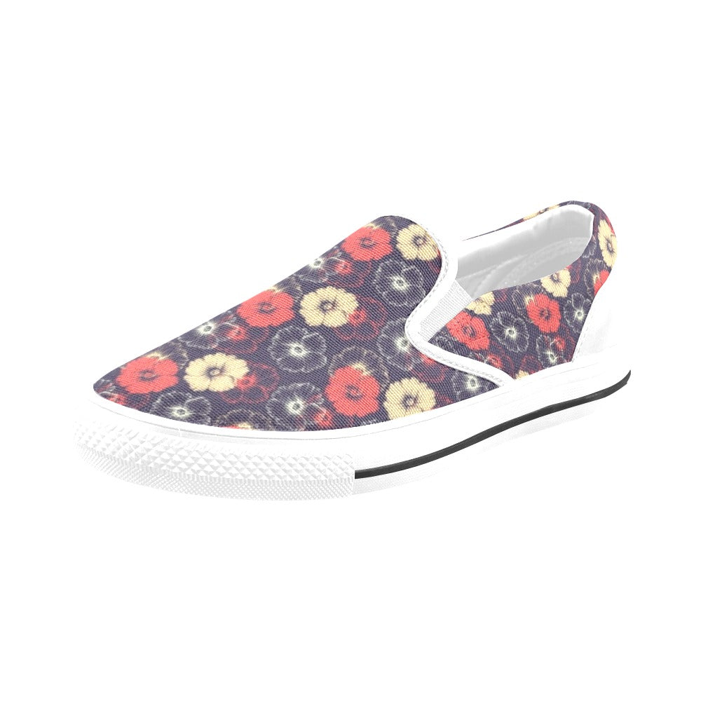 Tropical Flower Print Design LKS302 White Slip Ons Canvas Women's Shoes