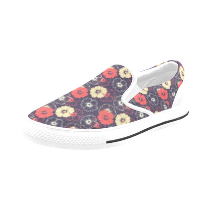 Tropical Flower Print Design LKS302 White Slip Ons Canvas Women's Shoes