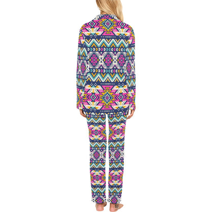 Aztec Pink Geometric Print Pattern Women's Long Pajama Set