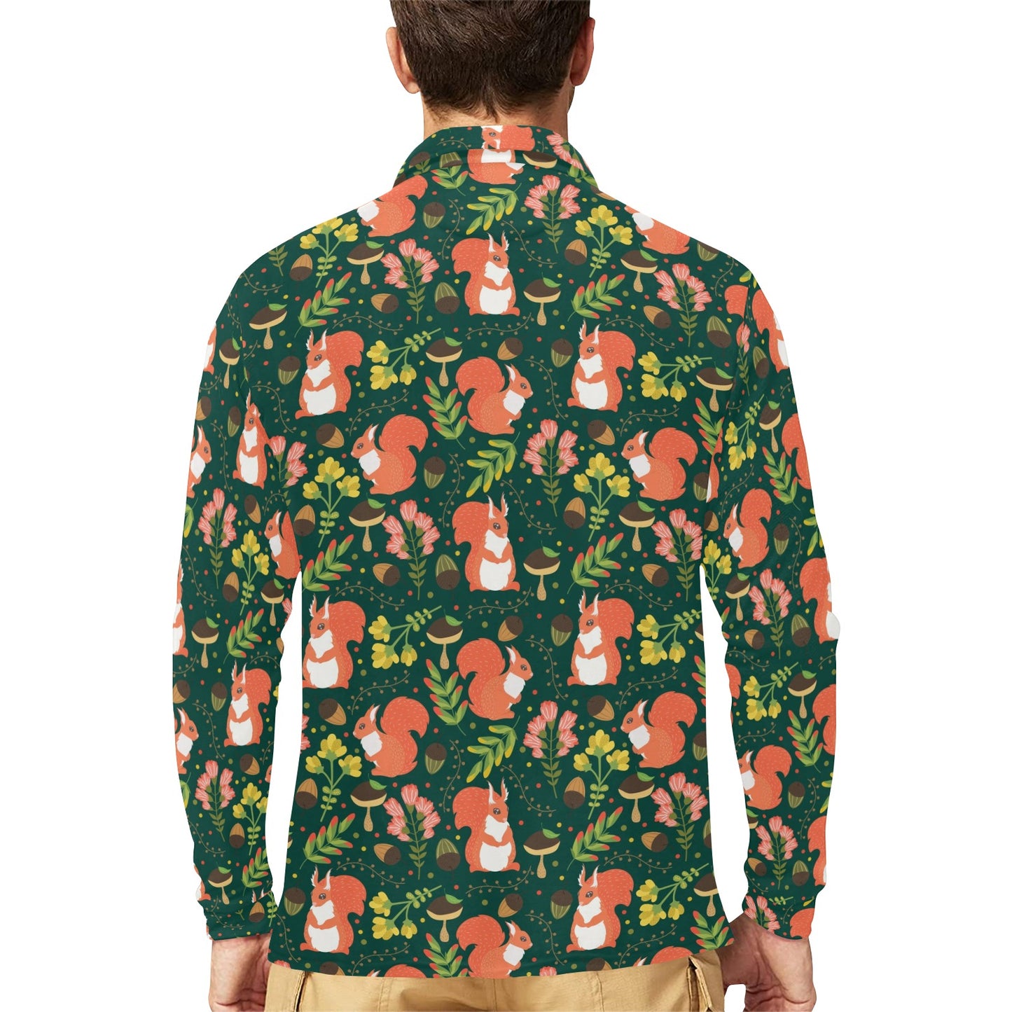 Squirrel Print Design LKS302 Long Sleeve Polo Shirt For Men's