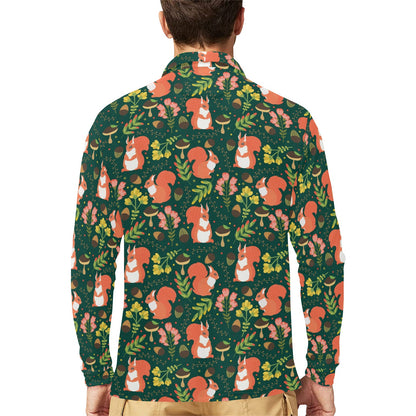Squirrel Print Design LKS302 Long Sleeve Polo Shirt For Men's