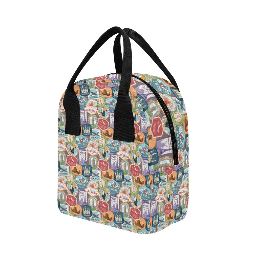 Travel Stamp Print Design LKS301 Insulated Lunch Bag
