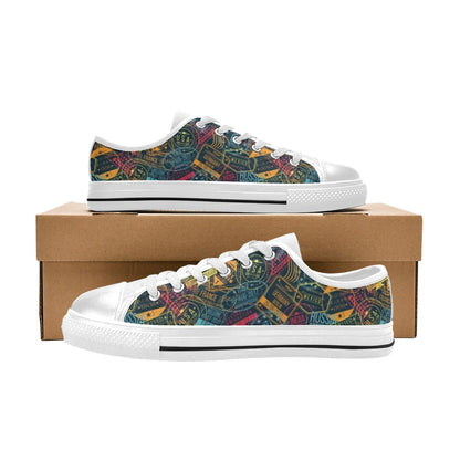 Travel Stamp Colorful Print Design LKS304 Women's White Low Top Shoes