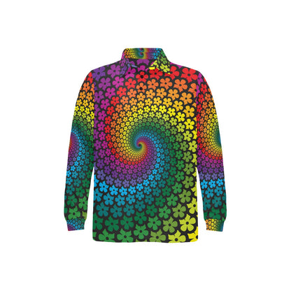 Flower Power Rainbow Spiral Print Long Sleeve Polo Shirt For Men's