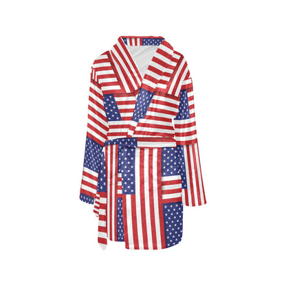 Patriotic US Flag Pattern Print Design A01 Women's Fleece Robe