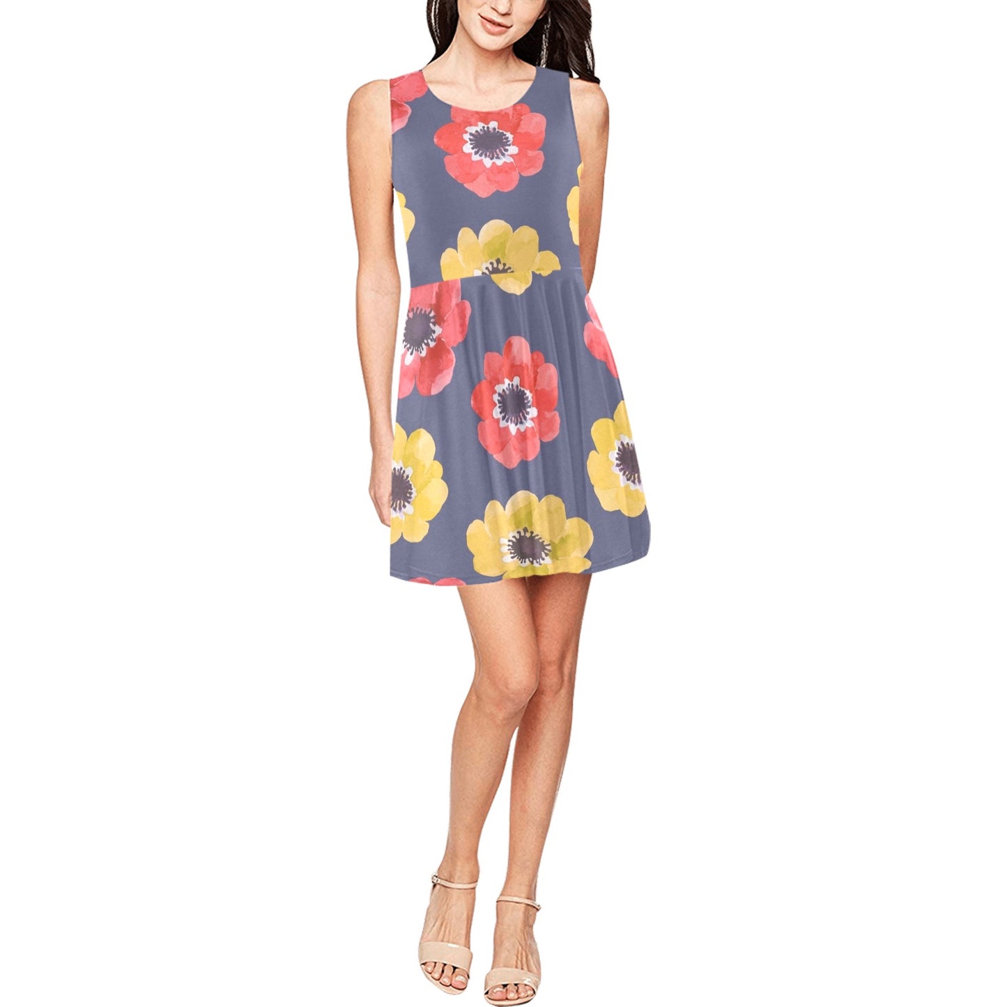 Anemone Pattern Print Design AM010 Sleeveless Dress