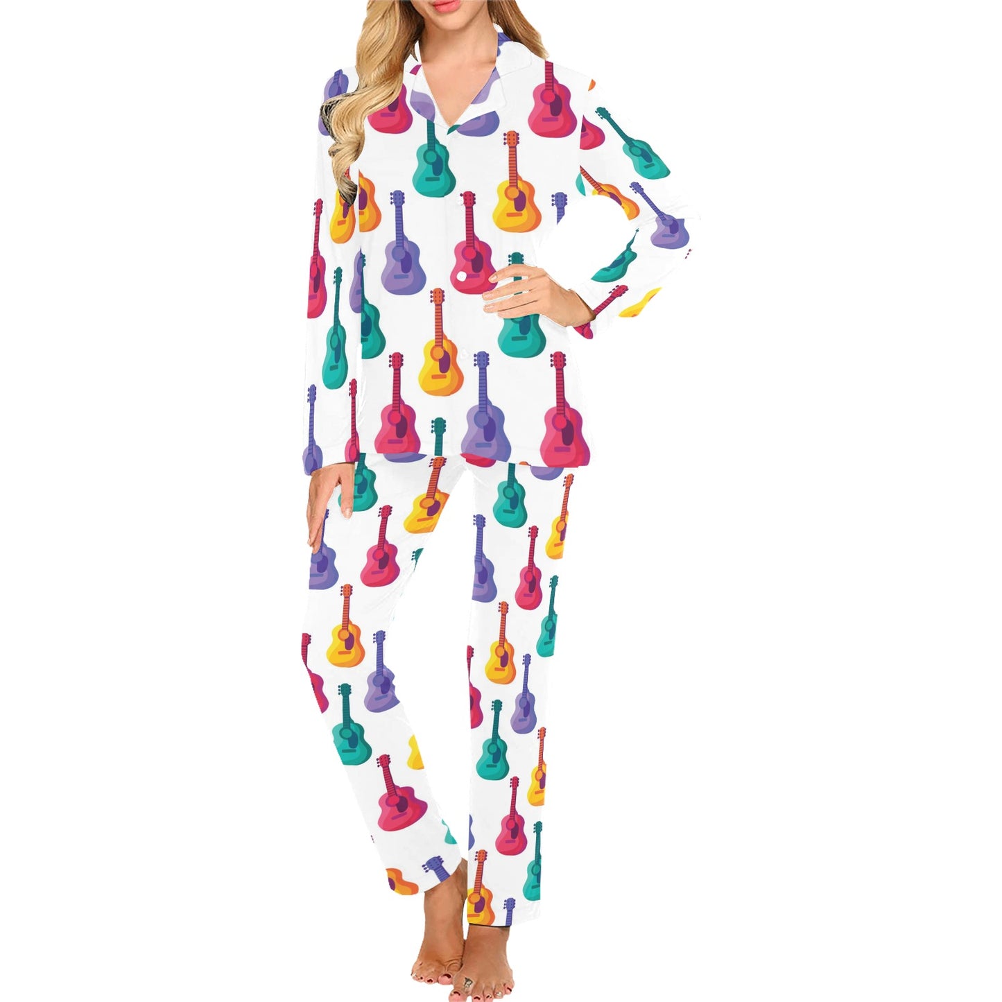 Acoustic Guitar Print Design LKS406 Women's Long Pajama Set