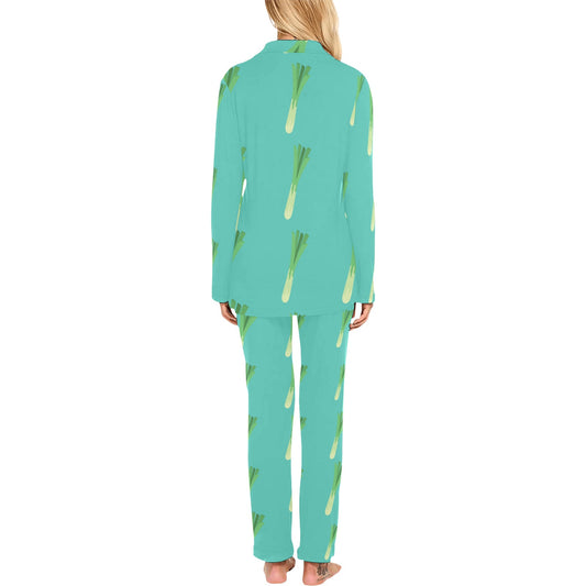 Leek Pattern Print Design 01 Women's Long Pajama Set