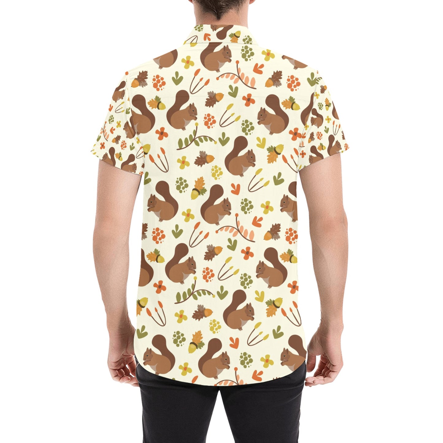 Squirrel Print Design LKS3010 Men Short Sleeve Button Up Shirt