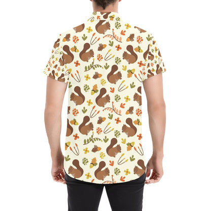 Squirrel Print Design LKS3010 Men Short Sleeve Button Up Shirt