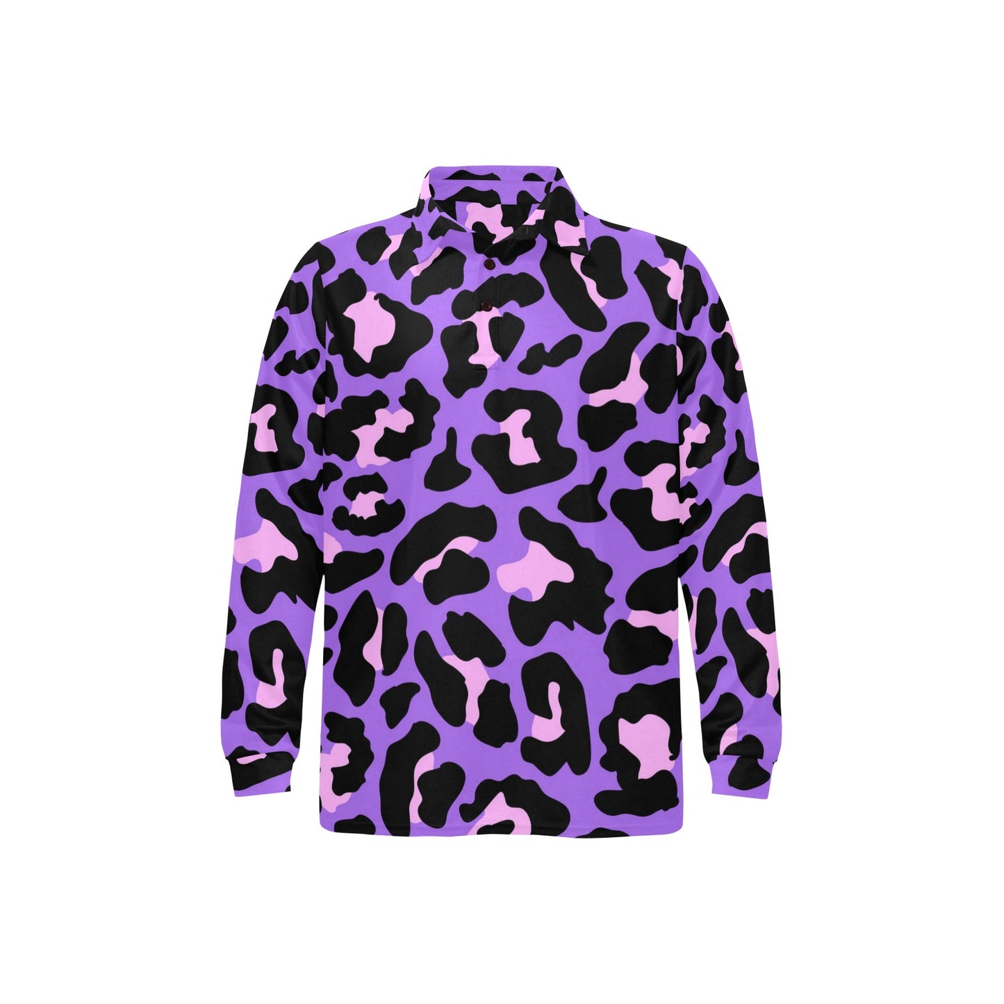 Cheetah Purple Neon Print Pattern Long Sleeve Polo Shirt For Men's