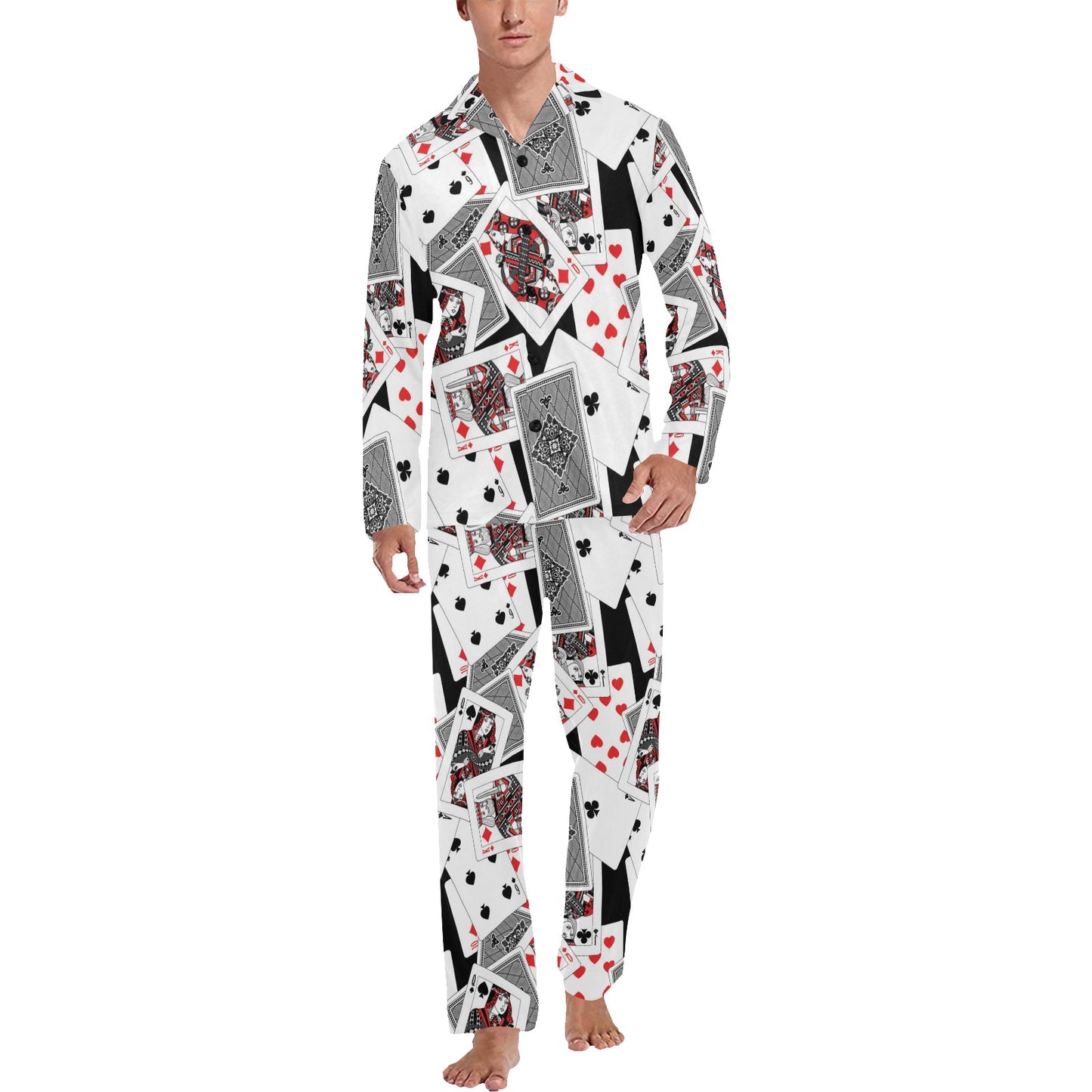Poker Cards Pattern Print Design A04 Men's Long Pajama Set