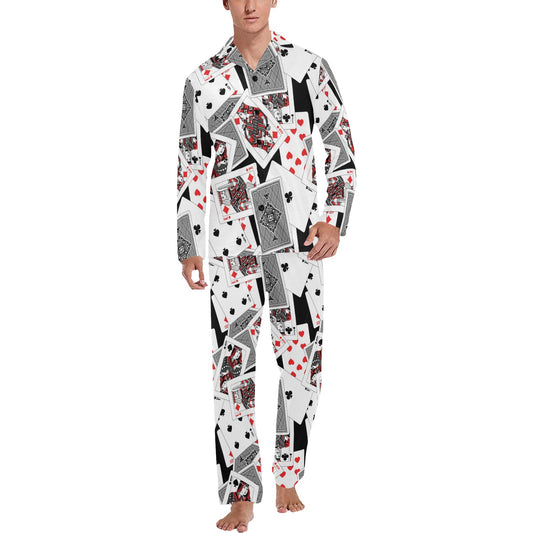 Poker Cards Pattern Print Design A04 Men's Long Pajama Set