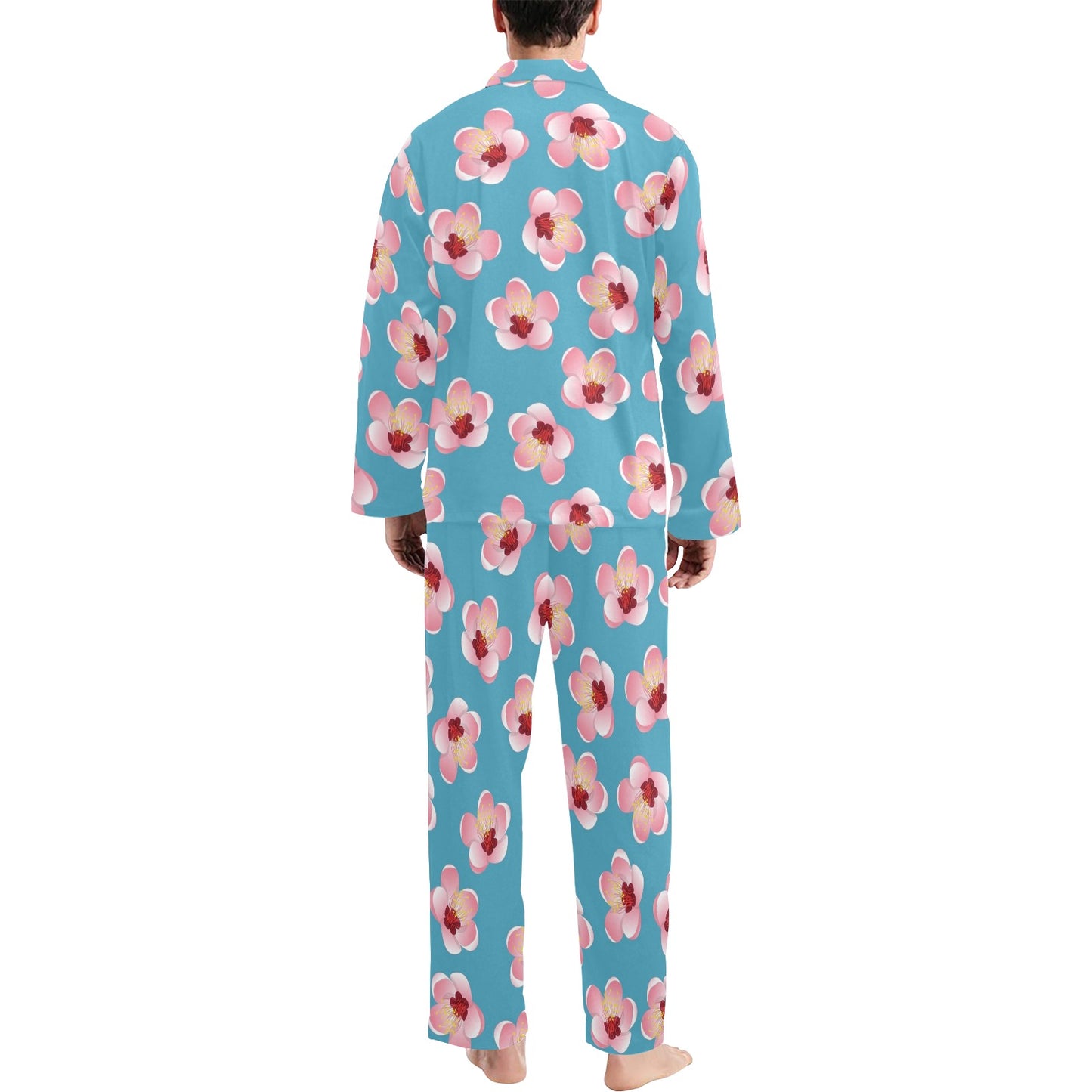 Cherry Blossom Pattern Print Design CB09 Men's Long Pajama Set