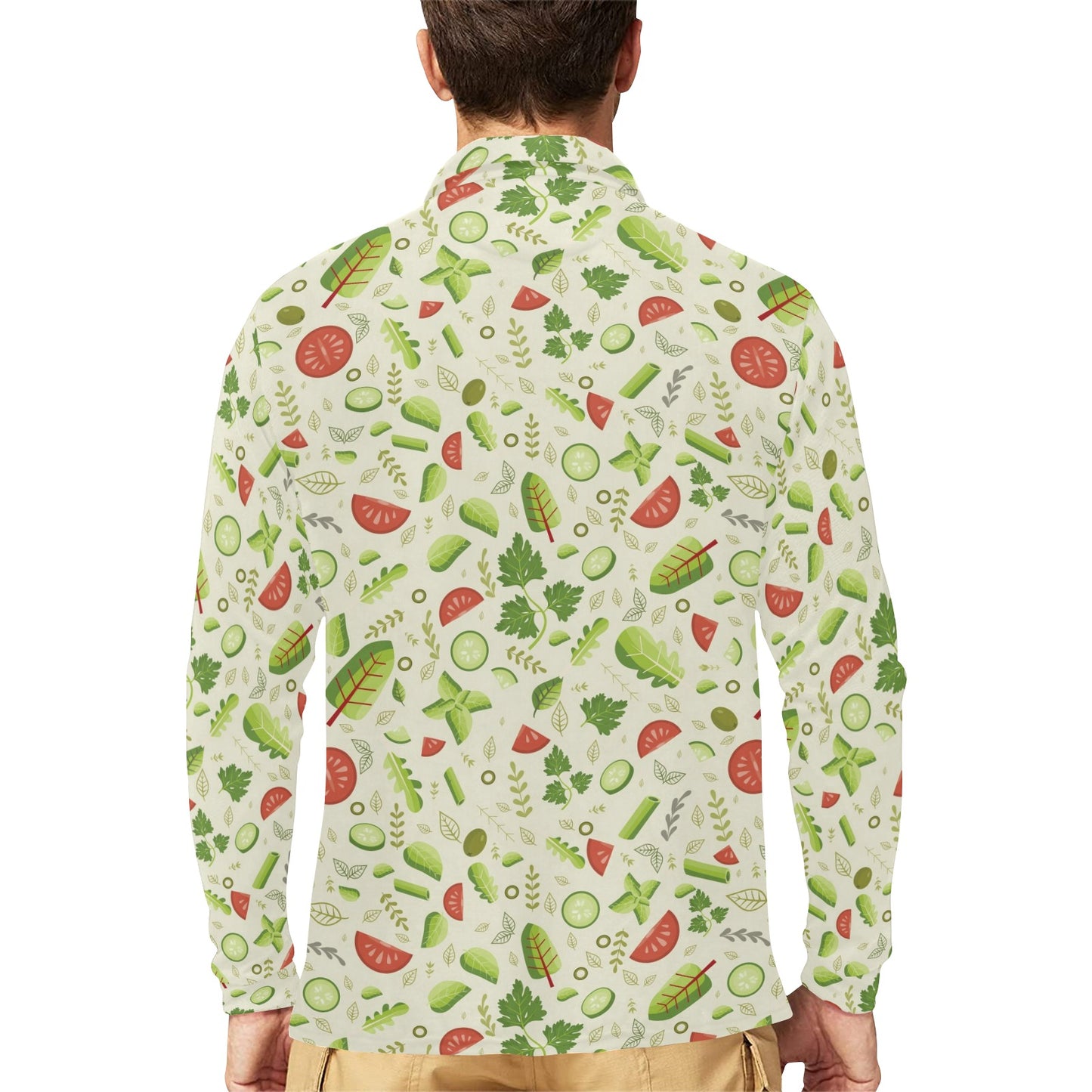 Salad Vegetable Print Design LKS302 Long Sleeve Polo Shirt For Men's
