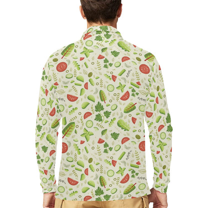 Salad Vegetable Print Design LKS302 Long Sleeve Polo Shirt For Men's