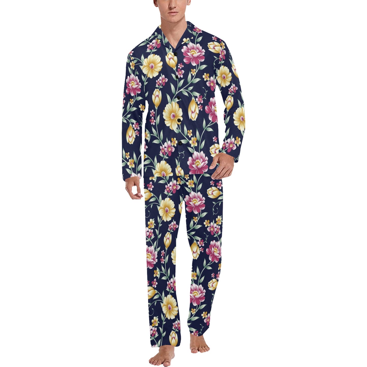 Gerberas Pattern Print Design GB03 Men's Long Pajama Set