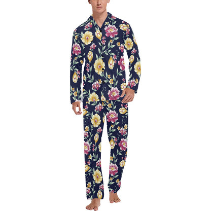 Gerberas Pattern Print Design GB03 Men's Long Pajama Set