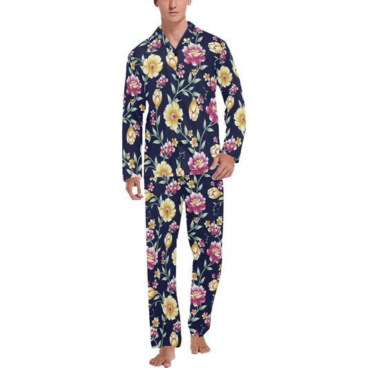 Gerberas Pattern Print Design GB03 Men's Long Pajama Set