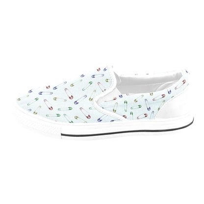 Safety Pin Print Design LKS303 White Slip Ons Canvas Women's Shoes