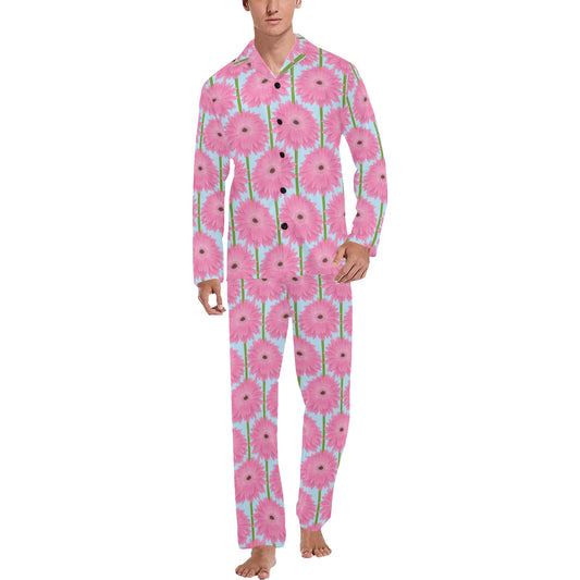 Gerberas Pattern Print Design GB01 Men's Long Pajama Set