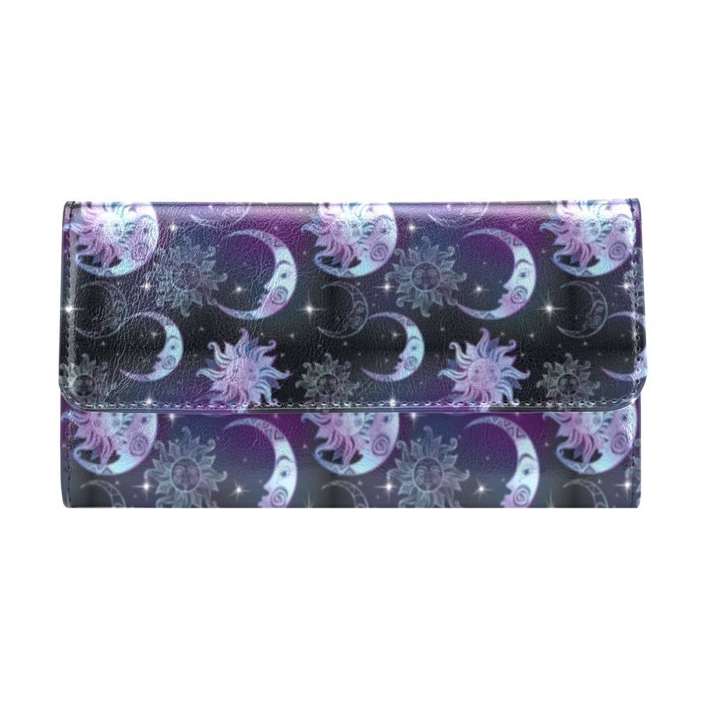 Sun Moon Print Design LKS303 Women's Trifold Wallet