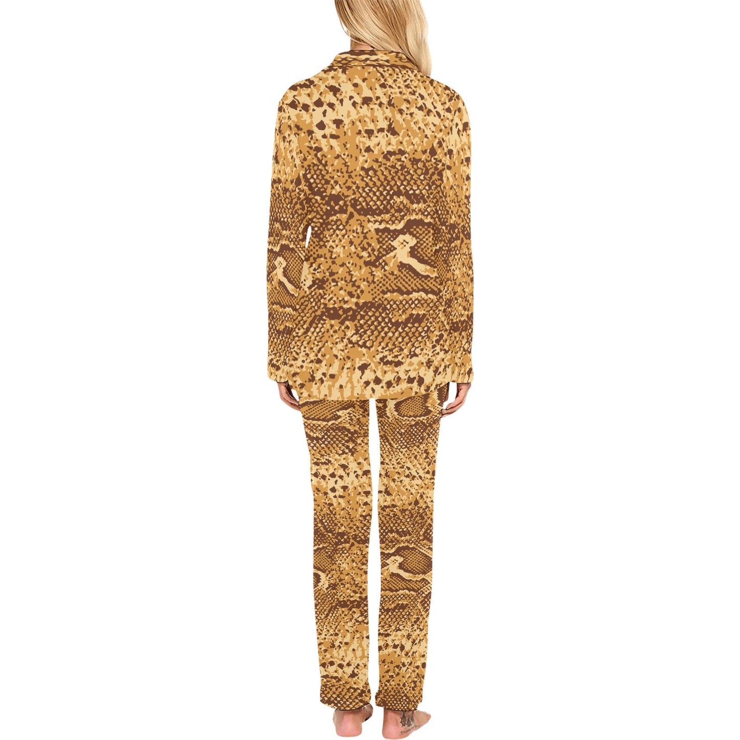 Python Brown Pattern Print Design A03 Women's Long Pajama Set
