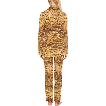 Python Brown Pattern Print Design A03 Women's Long Pajama Set