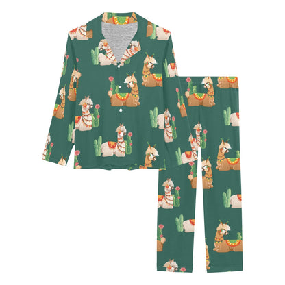 Llama Cactus Pattern Print Design 07 Women's Long Pajama Set