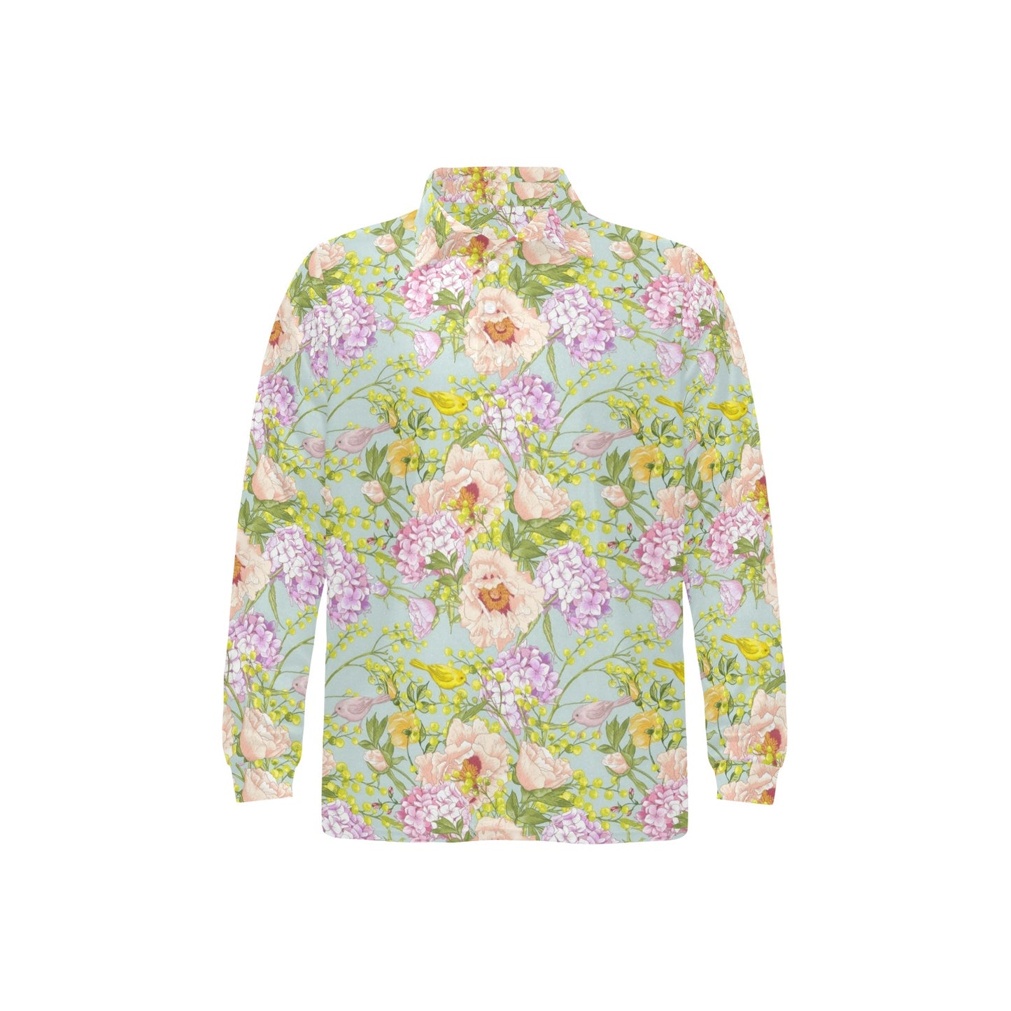 Hydrangea Pattern Print Design HD02 Long Sleeve Polo Shirt For Men's
