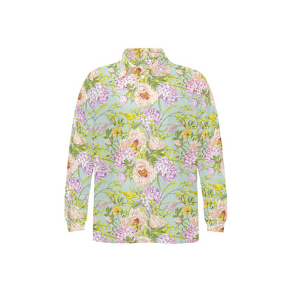 Hydrangea Pattern Print Design HD02 Long Sleeve Polo Shirt For Men's