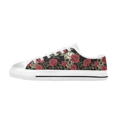 Skull And Roses Print Design LKS303 Women's White Low Top Shoes