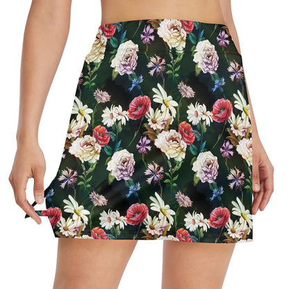Summer Floral Print Design LKS303 17" Golf & Pickleball Skort with Pockets