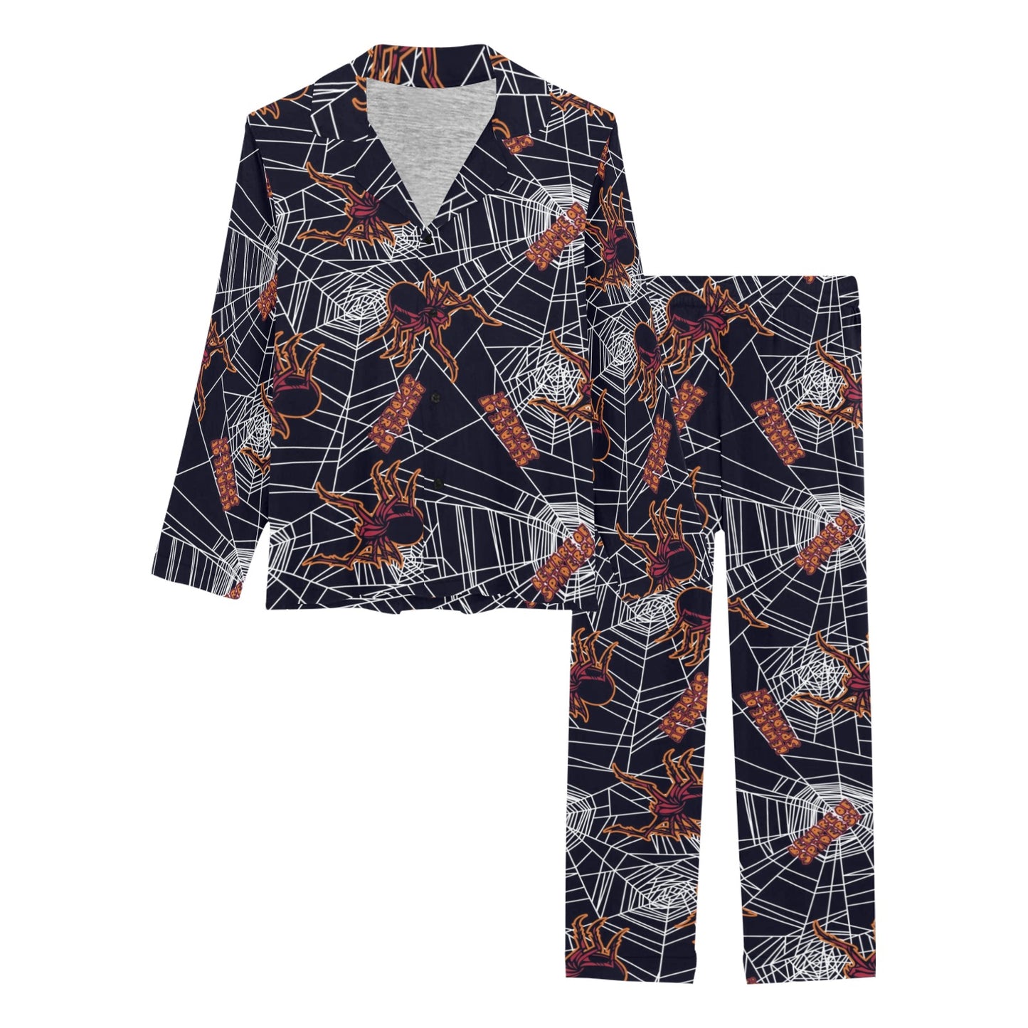 Tarantula Spiderwebs Pattern Print Design 01 Women's Long Pajama Set