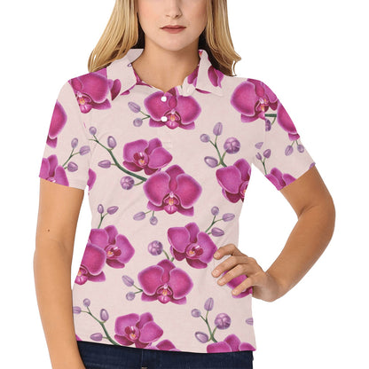 Orchid Pattern Print Design A02 Women's Polo Shirt
